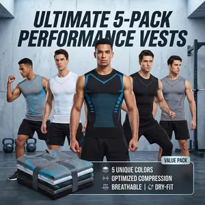 Men's Professional Training Compression Vest Set - 5-Piece Bundle - Quick-Dry, Breathable Crew-Neck T-Shirt - Shaping Compression Top Suitable for Indoor and Outdoor Training, Running, and Fitness summergarden