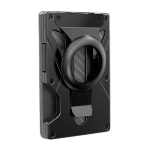 Tracker RFID Anti-theft Swiping Metal Wallet with Magnetic Ring - Black Aluminum Alloy Credit Card Holder for Home Storage - Unisex Ultra-light & Antibacterial Design
