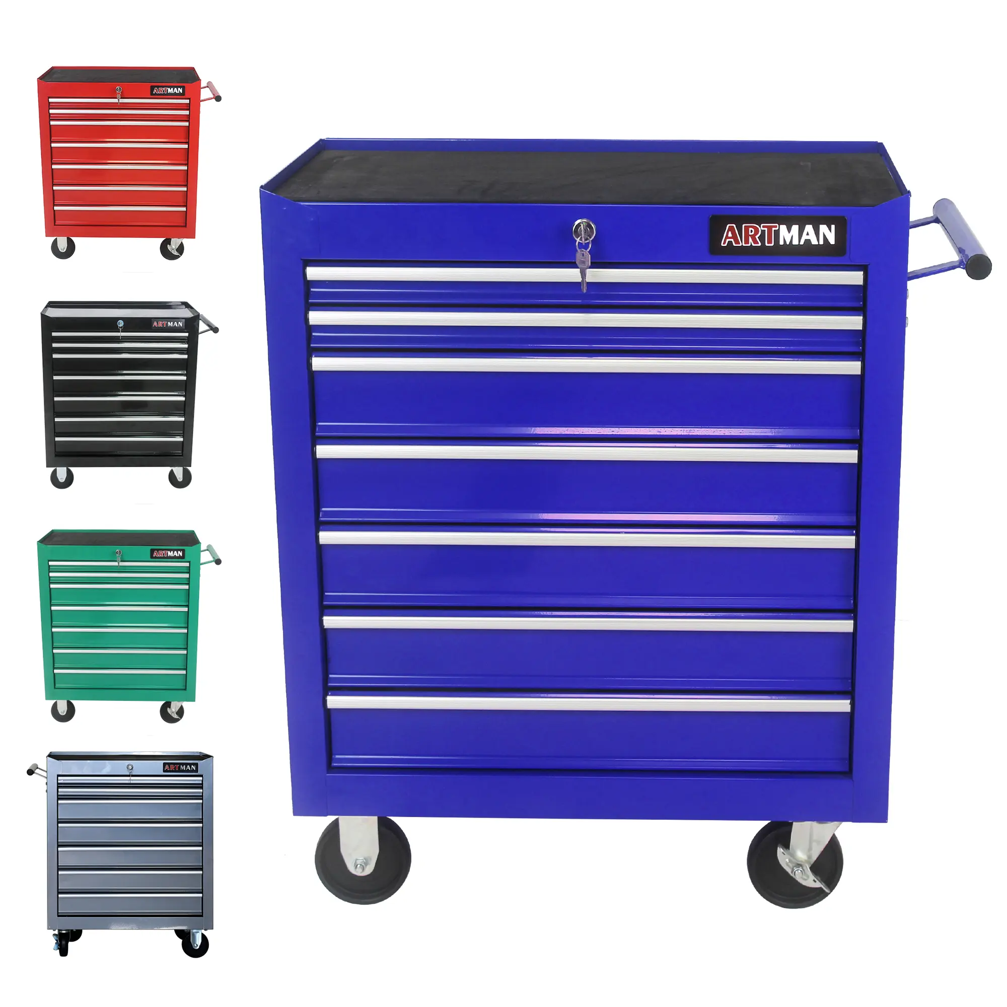 ARTMAN 7-Drawer Multifunctional Metal Tool Box with Wheels, Lockable Portable Heavy-Duty Mechanic Toolbox Storage Box, Mechanic Tool Box