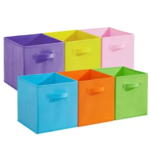 12-Pack 11" Fabric Storage Cubes, Square Collapsible Bins with Handles, Foldable No-Lid Organizer Baskets in Macaron Colors for Shelves, Closet, Kids Room & Dorm