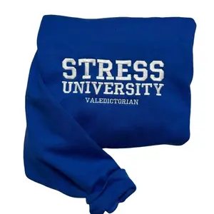 Stress University Valedictorian Embroidered Sweatshirt Pullover Tops