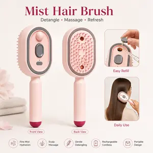 2026 New Electric Steam Brush, Electric Steam Brushs for Hair, Rechargeable Steam Hair Straightener, Detangling Steams Brush, Reduce Frizz, Nourishes Hairs, Anti-Static,Electric Mist Air-Cushion Hair Massage Brush