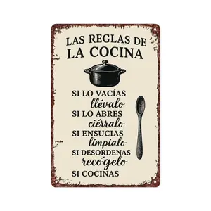 1pc Las Reglas De La Cocina Kitchen Rules Aluminum Metal Sign Suitable For Home Bedroom Bar Office Wall Decoration Size 12x8 Inch