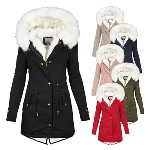 2025Hot-SellingPlusSizeCottonCoatforWomenwithHoodedFurCollarWaist-CinchingSlimmingThickenedWarmMid-LengthCottonJacketTopsWomenswearOuterwearLongSleeveFittedBasicBlackMinimalistWinterpolyesterwinterclotheswomenjacketswomen