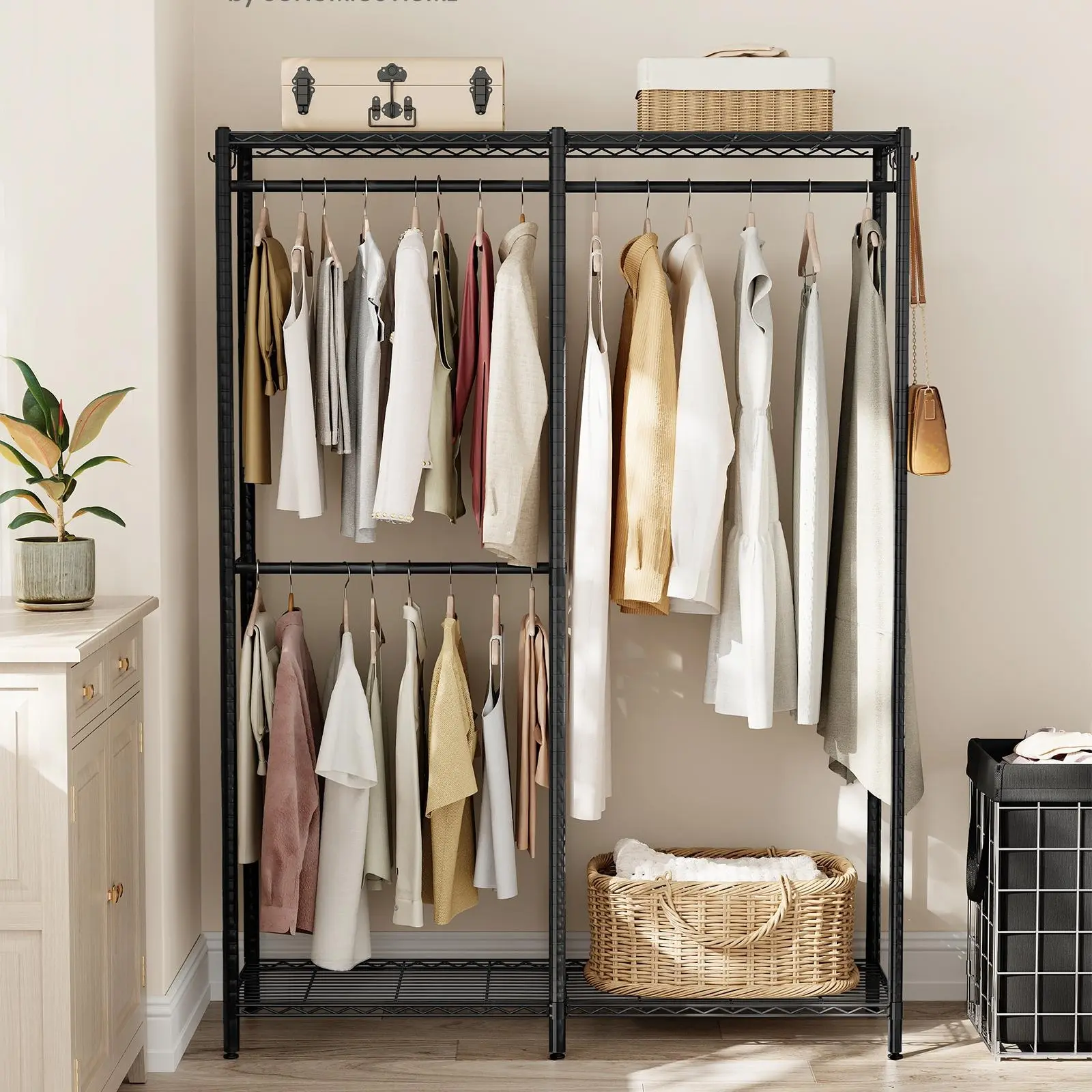 SONGMICS Clothes Rack, Freestanding Wardrobe Closet, Metal Clothing Racks, Heavy-Duty Garment Rack with Adjustable Shelves, Hanging Rods, Dividable, | Freestanding Wardrobe Closet for Bedroom