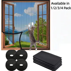 Polyester Fiber Self-Adhesive Window Screen Mesh Curtain, 130x150cm (51x59 Inches), Equipped with Hook and Sticky Tape, Fits Multiple Window Types