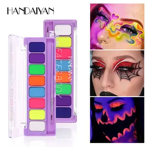 8 Color Fluorescent Body Paint Set, Halloween Face Makeup Pigments, Water-Soluble & Quick-Drying, High-Pigmented Long-Lasting Formula