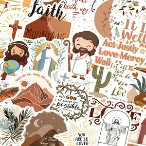 50/100/200 PCS Easter Jesus Cross Boho Stickers, Inspirational Faith Quotes, Vintage Waterproof Aesthetic Stickers for Laptop Water Bottle Phone Case Bible Journal Scrapbook