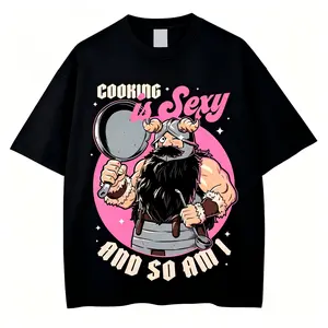Men's Funny Viking Chef Graphic T-Shirt, "Cooking Is Sexy And So Am I" Slogan Print, Loose Fit Breathable Cotton Short Sleeve Casual Loungewear Menswear Fabric
