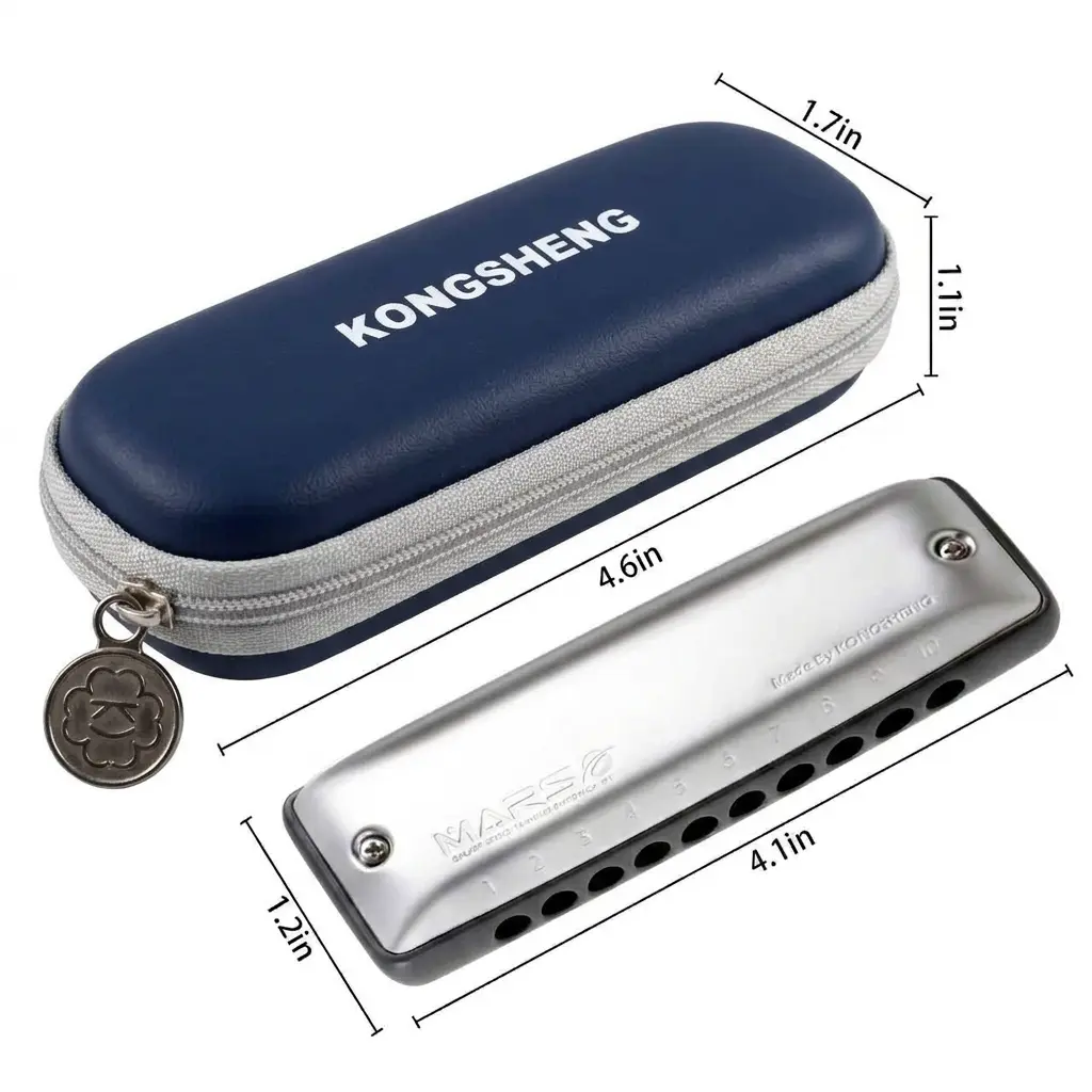 10-Hole KONGSHENG Mars Harmonica with Case – Easy to Play, Bright Sound, Perfect Gift for Beginner Folk Rock Players