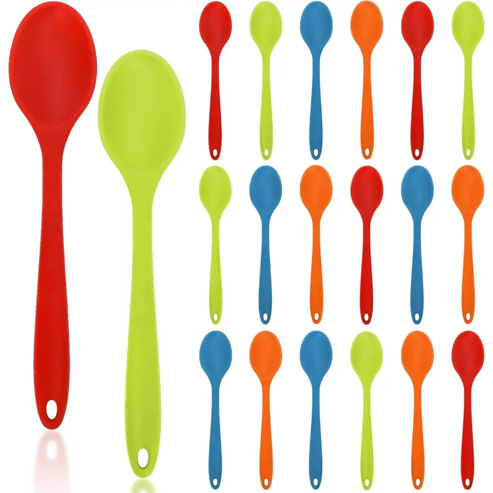 20 Pcs Silicone Serving Spoons Set Small Nonstick Heat Resistant Spoons for Kitchen Cooking, Mixing, Baking, Stirring and Turning Scraping