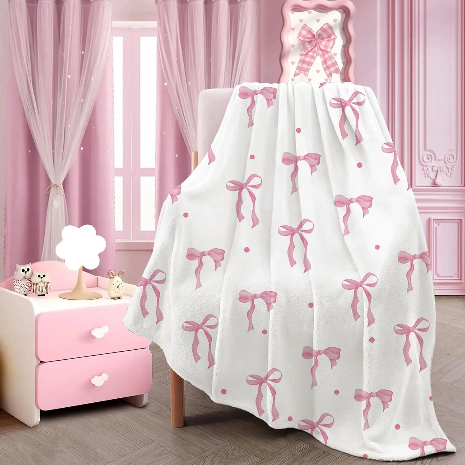 Pink bow blanket, bow gift, Easter bow gift, blanket gifts, suitable for girls, ladies and children, pink spring flannel blanket, beautiful Soft Warm Bedding with bows, Kid blanket, Soft Fluffy Blanket, Bowknot Design Blanket