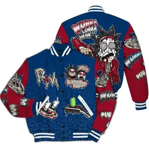 Varsity Jacket To Match Rare Air 4s - Wubba Rick Drip All Over Print Baseball Jacket, Stylish Unisex Streetwear Outerwear, Anime-Inspired Baseball Jacket �C Cool Otaku Streetwear, Hiphop Varsity Jacket