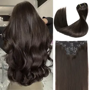 [Kookastyle] Real Human Hair 18 Inch Dark Brown Clip-in Hair Extensions - 7pcs 120g, Soft & Silky Straight Extensions for Everyday Use, Perfect for Fashionable Women Hairstyle