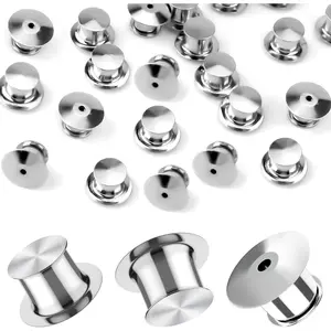 Metal Pin Backs, Locking Pin Backs, 20 Pieces Keepers Clasp Needle Back Lock Flat Head clamp Badge Fastener Tie Tack Lapel Brooch Enamel Lapel Pins Lock and DIY Crafts, Without Needle - Sliver