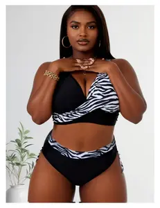 Women's Zebra Print Bikini Set - Two Piece Swimsuit Cross Front High Waisted Bathing Suit for Women - Adjustable Straps Padded Swimwear