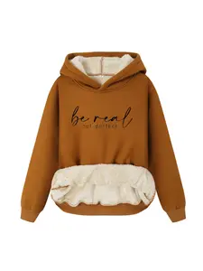 Women's Letter Print Drop Shoulder Thermal Lined Hoodie, Essential Hoodies, Casual Cozy Sweatshirt, Fashion Casual Long Sleeve Hooded Sweatshirt for Daily Outdoor Wear, Women Fall & Winter Clothes, Downtown Girl Clothes Essentials Hoodie