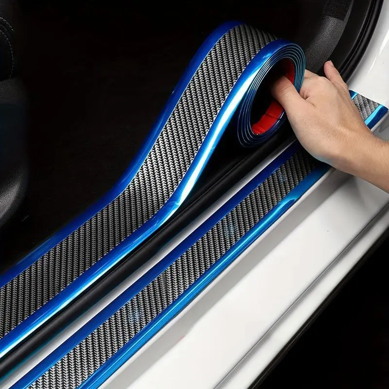 Car threshold strip anti-stepping sticker Universal modified decorative strip Carbon fiber pattern bumper Trunk door anti-collision sticker, 1-meter scratch-proof threshold bumper sticker, Car Stickers, Car accessories