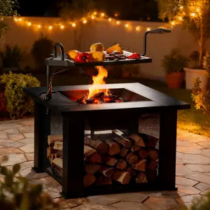 BALI OUTDOORS 3 IN 1 Square Fire Pit with BBQ Grill & Wood Burning & Temporary Cooler for Patio Outdoor Firepits Perfect Christmas Gift for Friends Family and Love One