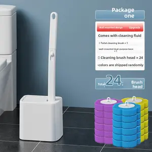 Disposable Toilet Brush, Toilet Bowl Wand Holder Set with 24PCS Cleaner Refills, Bathroom Cleaning System for Sink Bathtub Drain Wash Basin Urinal，Wall-Mount Scrubbing Toilet Brush Bathroom Cleaning Kit
