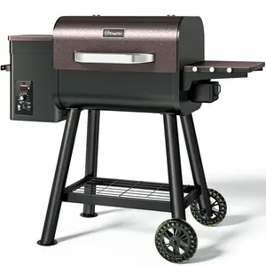KingChii HWPG 456E-WR Wood Pellet Grill & Smoker with PID Temperature Control, Foldable Legs, Portable Travel Set for Outdoor Cooking Barbecue