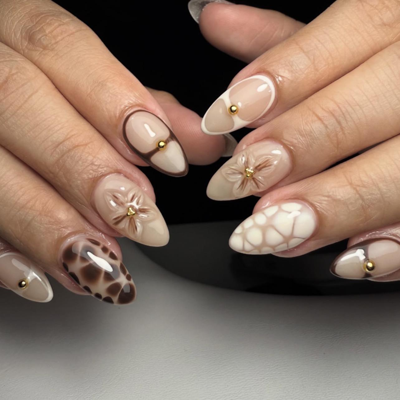 Reusable Acrylic Press On Nails Multi-Pack Kit (24pcs) - 6 Styles, French Tip, Floral, Chrome, Rhinestone Designs, Almond & Square Shapes, Glossy Finish, Acrylic Nails, Beauty Products