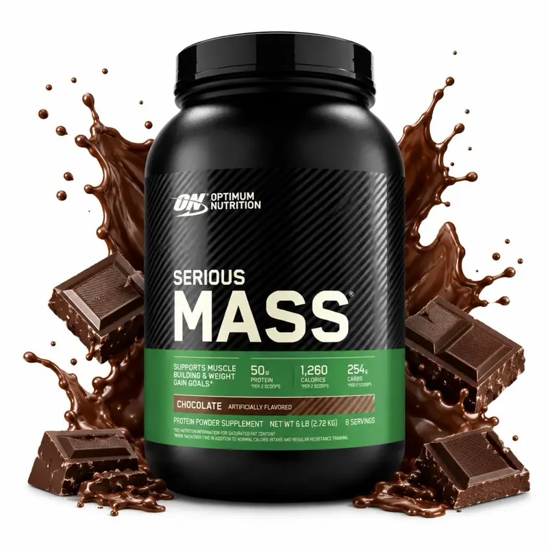 Optimum Nutrition Serious Mass Chocolate Protein Powder, 3LB Non-Stimulant Fitness Dietary Healthcare Supplement with Sucralose for Bodybuilding