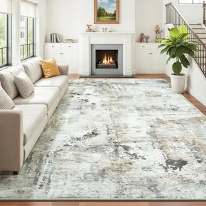 Area Rugs 9x12 Living Room, Large Soft Washable Abstract Neutral Bedroom Rug, Non-Slip Stain Resistant Floor Carpet for Dining Room , Brown/Grey