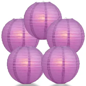 5-Pack 16 Inch Violet / Orchid Parallel Ribbing Round Paper Lantern