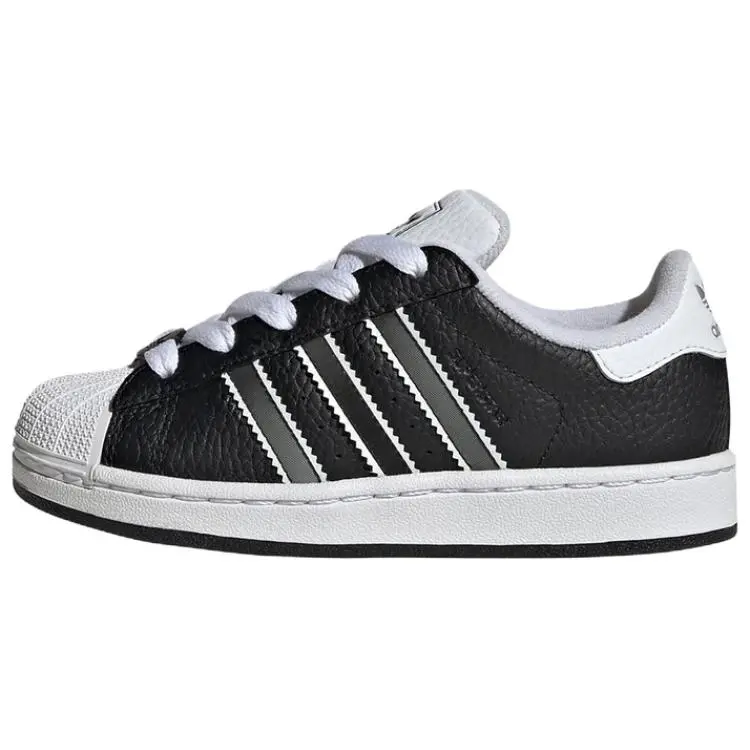 adidas Superstar 2 Classic Leather Sneaker - Black Lenticular Stripes, Unisex Shell Toe Sports Footwear, Casual Athletic Shoe (Runs Large), Casual Wear