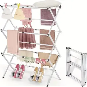 Heavy-Duty 3-Tier Expandable Foldable Clothes Drying Rack - Metal Frame, Space-Saving Indoor & Outdoor Laundry Organizer for Towels & Air-Drying Clothes