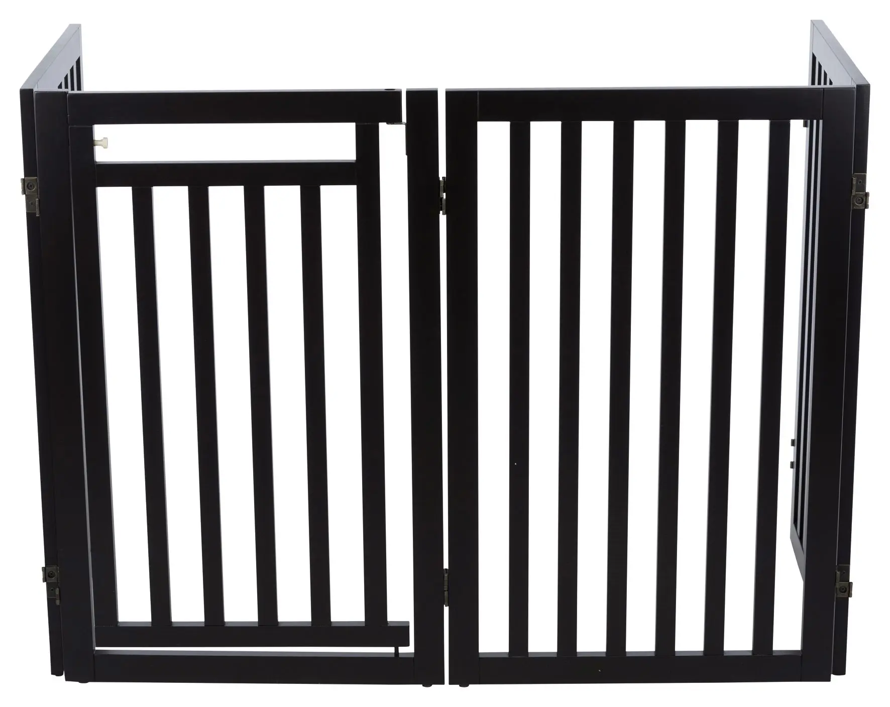 212 MAIN Convertible Brown Wooden Dog Gate - Home Room Divider with Walk-Thru Door, Sturdy Construction