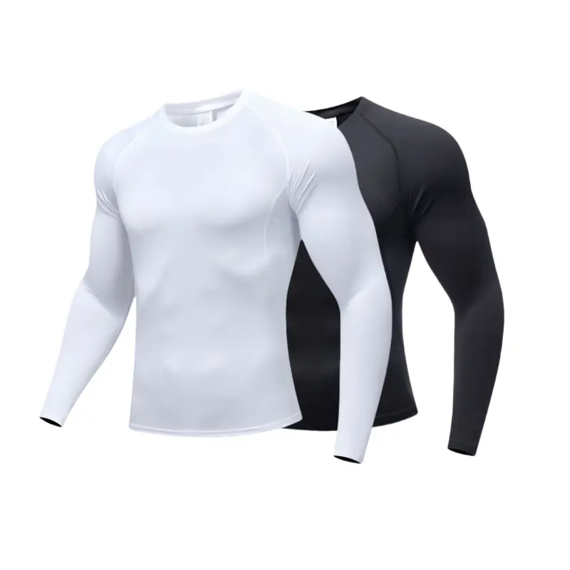 Men's Compression Workout Shirt - Long Sleeve, Slim-Fitted Design Activewear Top, Colorblock Polyester Spandex, Elastic Dry Fit Stretch, for Gym & Run