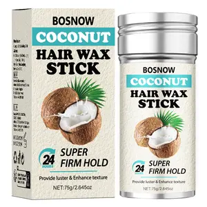 BOSNOW Coconut Hair Wax Stick with Beeswax, Glycerol, Coconut Oil & Paraffin - 24 Hours Super Firm Hold, Moisturizing, Enhancing Hair Luster & Texture - 75g/2.645oz