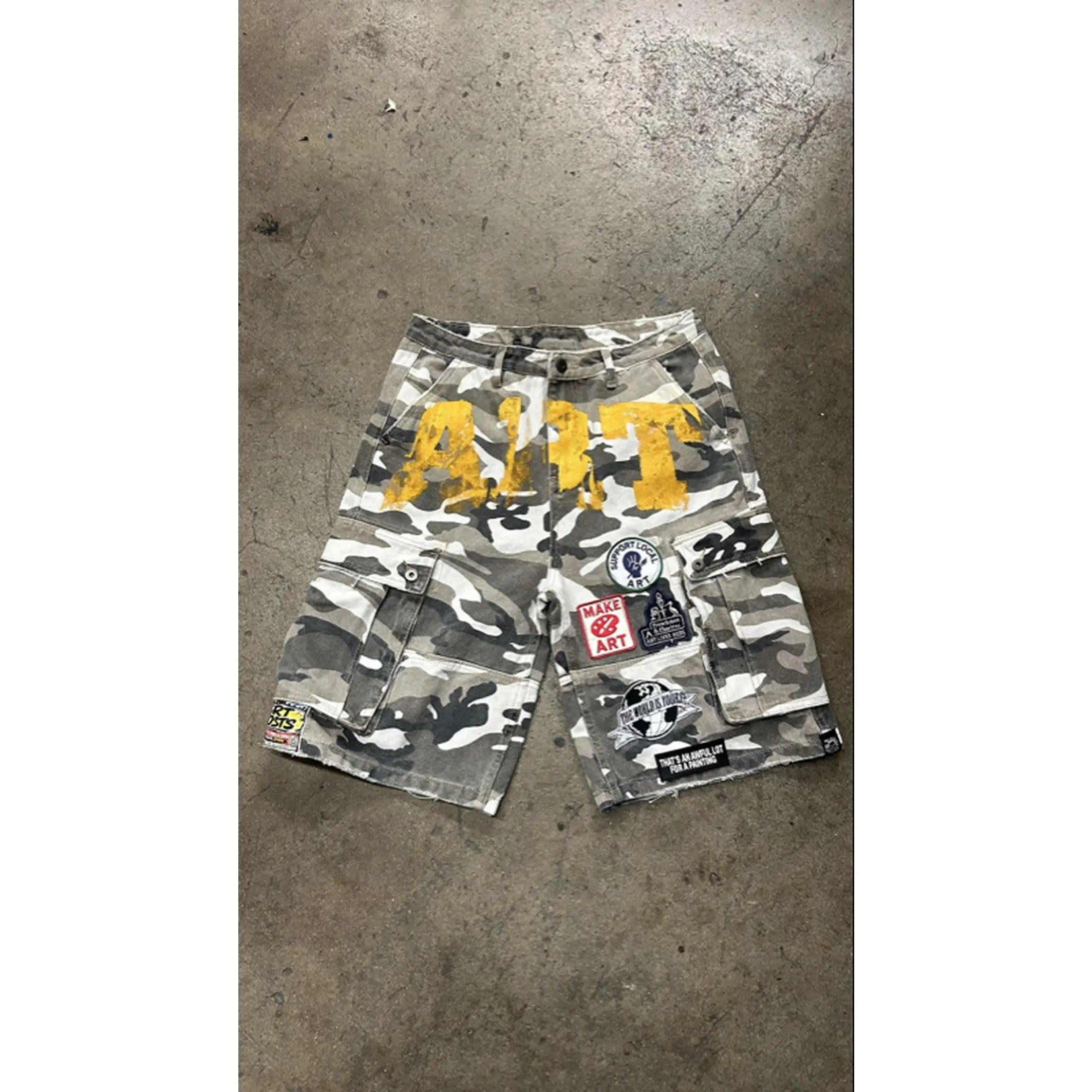 White Camo ART Denim Jorts Handmade LA Size Small thru 2x Unique Design
