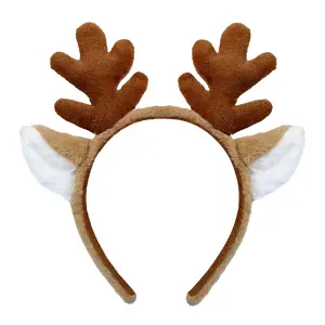 Reindeer Antlers Headband - Animal Ears Headbands Fluffy Realistic Deer Antler Hairband Party Cosplay Costume Washing for Christmas Halloween