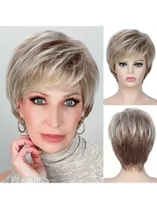 Chic Short Layered Curly Wig with Bangs - Heat-resistant Synthetic Hair, 180% Density, Full Wig