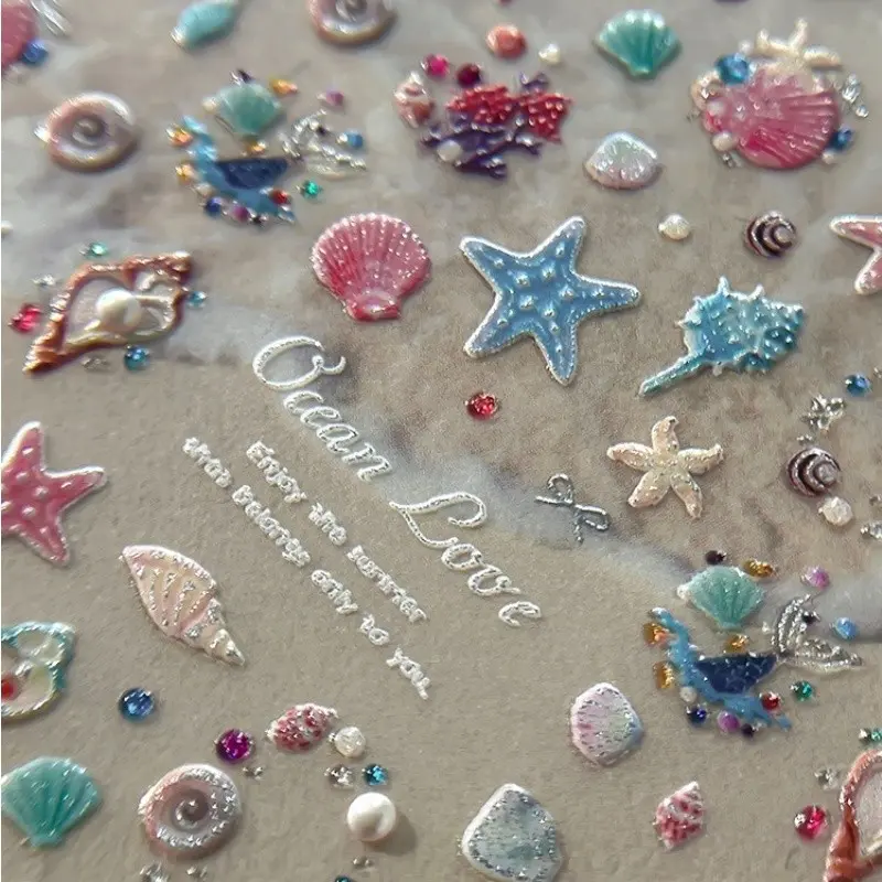 Seashell & Starfish Silver Hot Stamping Pearl Nail Art Stickers, Nail Art Design, 1pc Ocean Holiday 5D Embossed Self-adhesive DIY Nail Stickers and Decals - Nail Supplies, Nail Art Accessories for Women-Spring Summer Nails For Nail Art Home Salon