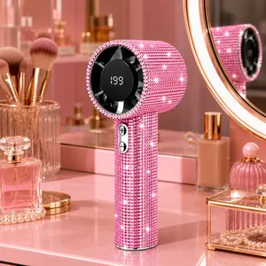 Bling Queen Diamond Handheld Fan, Portable Mini Fan with Digital Display, Adjustable 3-Speed Rechargeable Personal Fan for Travel, Makeup, Outdoor, Women's Gifts