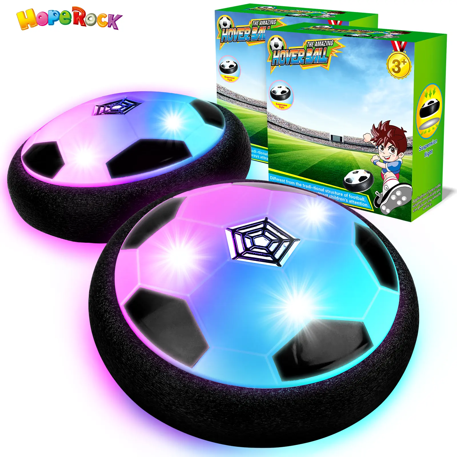 Hope rock Indoor Hover Soccer Ball Game 2 PCS- LED Light Up Floating Ball for Kids, Perfect Birthday Present for Ages 3-12