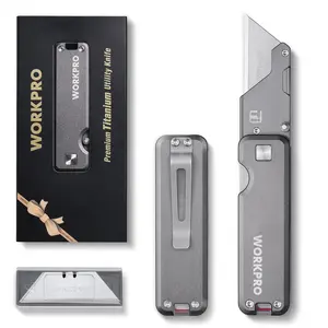 #Summervibes WORKPRO Premium Titanium Utility Knife, CNC Unibody, Lightweight Aluminium Handle Folding Box Cutter, Quick Change Blade Razor Knife,Ideal Gifts for Men Women, with 10 Extra Blades