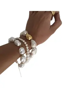 Women's Baroque Pearl Beaded Bracelet Set Fashion Luxury High End 3Pcs Pearl Bracelet Set Elegant Hand Accessories for Women Daily Casual Party Gift
