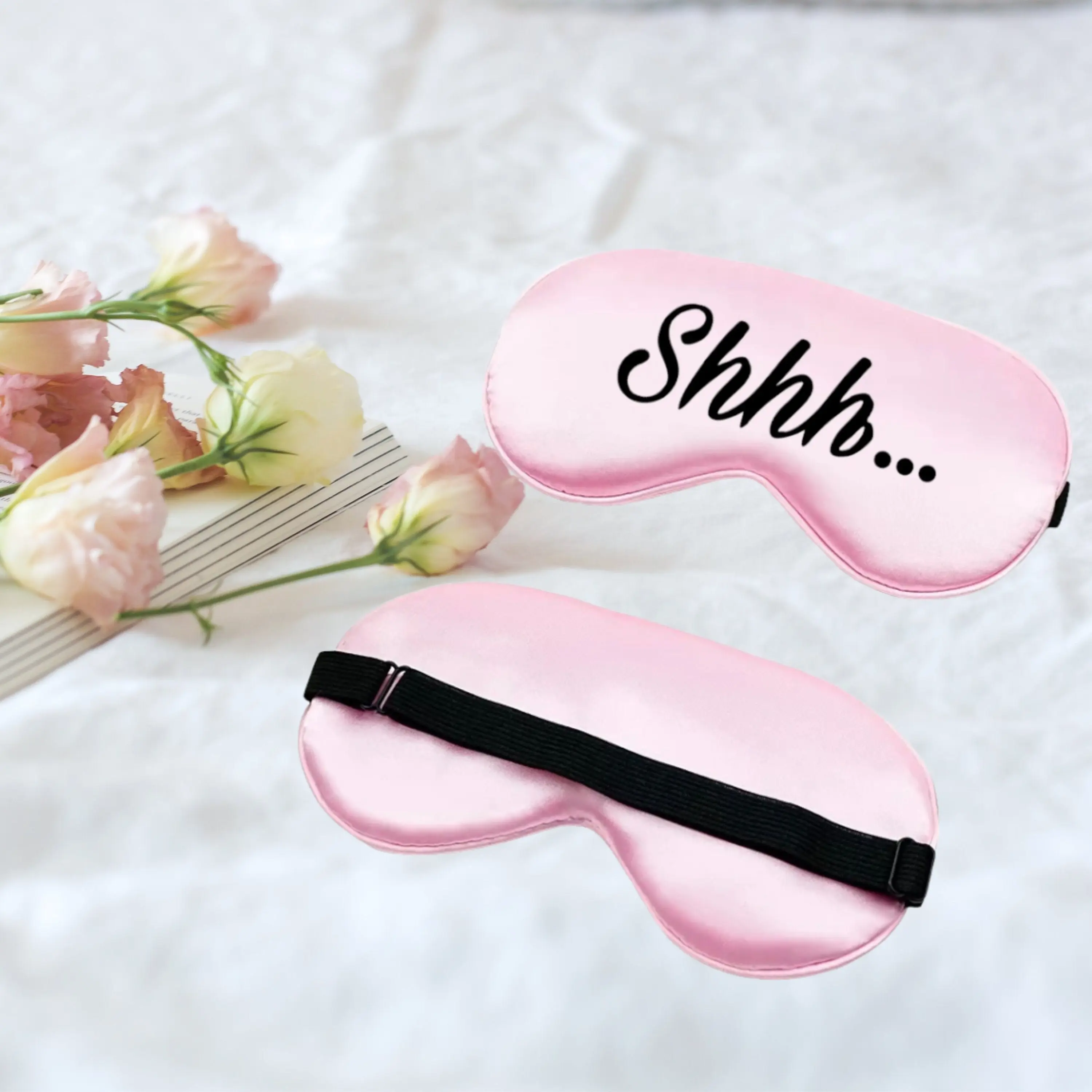 Personalized, adjustable strap, satin eye mask for pamper parties and spa days