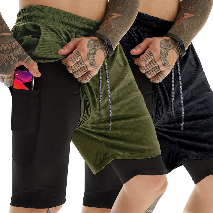AYJKSEVEN Men's Fitted 2-Piece 2-in-1 7-in Casual Athletic Shorts, Breathable Quick Dry Polyester, Adjustable Gym Training Bottoms with Towel Loop, for Boxing Running