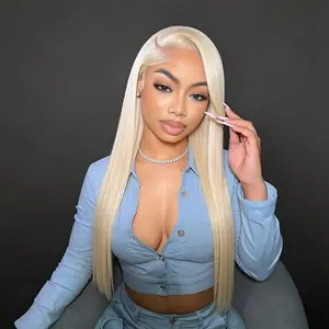 #613 Blonde Straight Wig 100% Real Human Hair 5x5 HD Transparent Lace Baby Hair Natural Look Lightweight Soft Shiny Thick Full No Synthetic Blend Tangle Free Shedding Free Triple Lifespan 3X Free Part