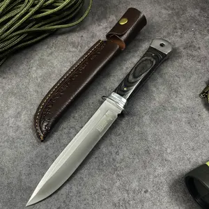 1PC, high hardness outdoor knife, straight knife, integrated keel structure, fixed blade, sharp and durable, solid wood handle, comfortable grip, used for camping or household kitchen, men's gift, equipped with knife cover