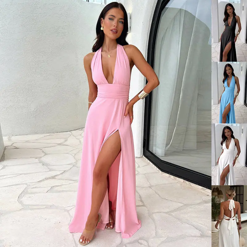 Sexy Halterneck V-neck Slit summer dress