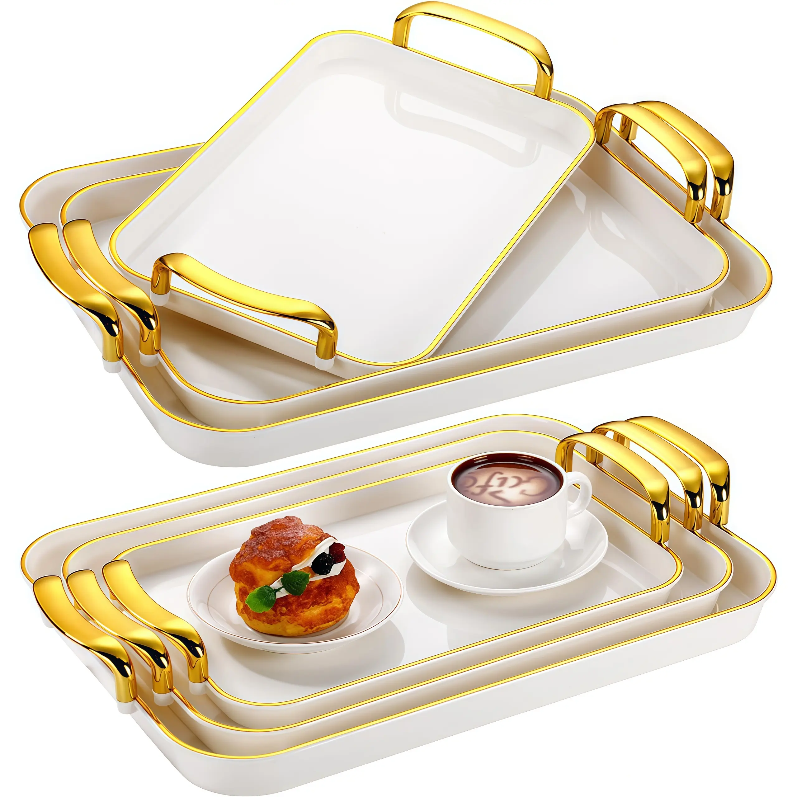 3 Pack Serving Tray with Handles Stackable Reusable Trays for Serving Food Stylish & Elegant Serving Tray Plastic Serving Platters for birthday Party potluck Charcuterie Fruit snack cake Pool snacktray Turkey Appetizer Tray gift ideas Mother's day gift