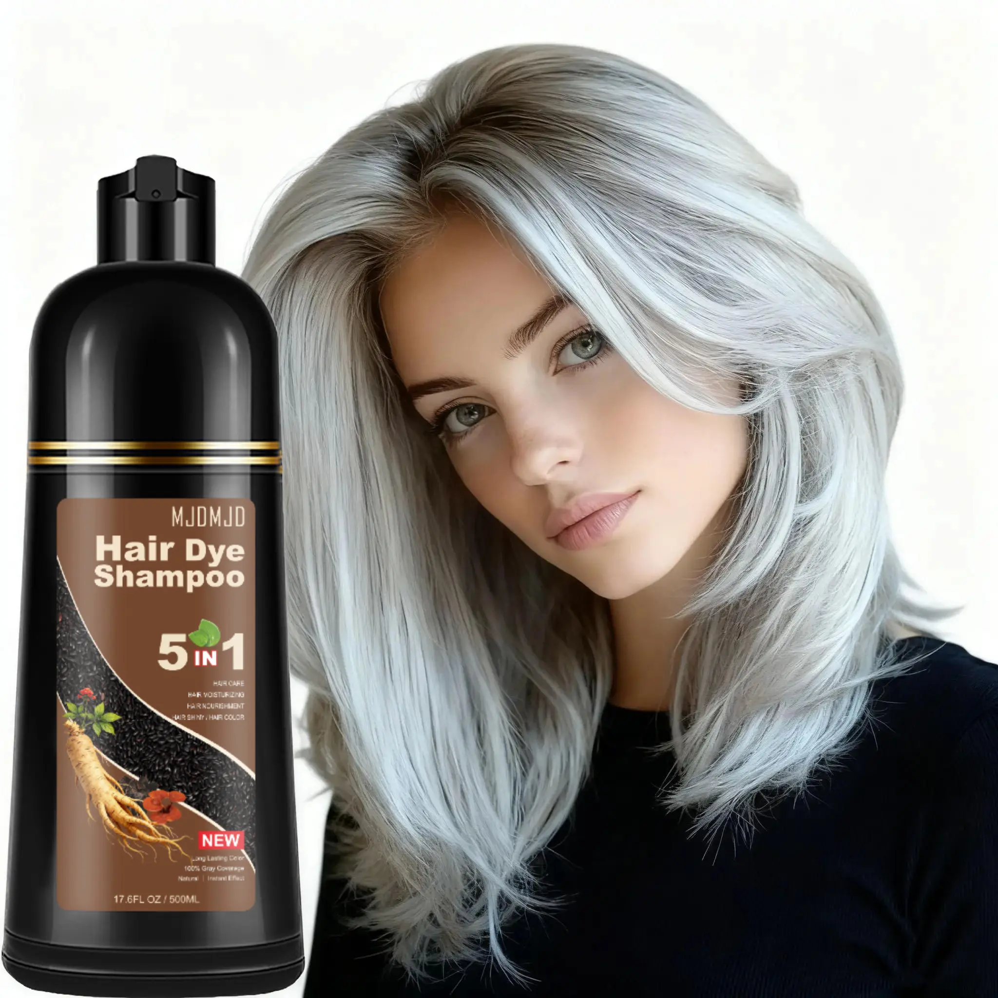 Silver Gray 5-in-1 Hair Color Shampoo – Natural Formula for Men & Women, Seamless Gray Coverage, Long-Lasting Vibrant Shine, Gentle & Easy At-Home Application, 500ml