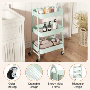 【Deal】SweetFurniture 3 Tier Small Rolling Cart,Metal Utility Storage Organizer Mobile Shelving Unit with Caster Wheels for Snack Bedside Narrow Places